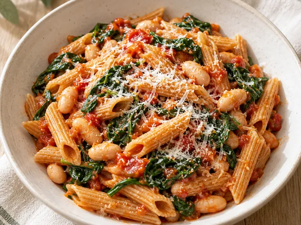 AI-generated serving illustration of Tomato-spinach pasta