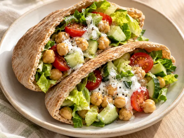 AI-generated serving illustration of Cucumber-chickpea pita pockets
