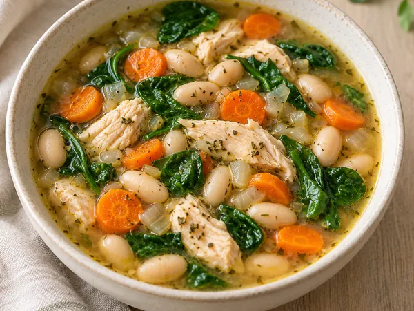AI-generated serving illustration of Chicken & white bean soup