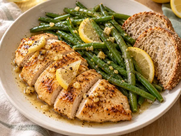 AI-generated serving illustration of One-pan lemon chicken & green beans