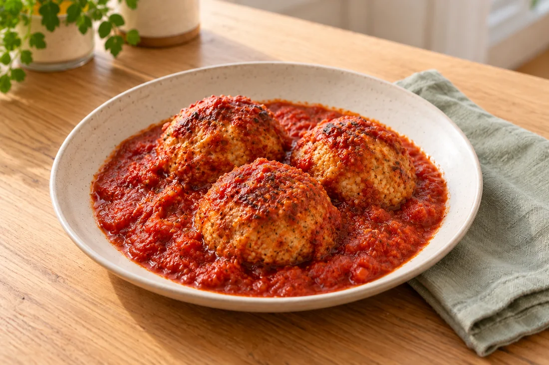 AI-generated serving illustration of Turkey meatballs in tomato sauce