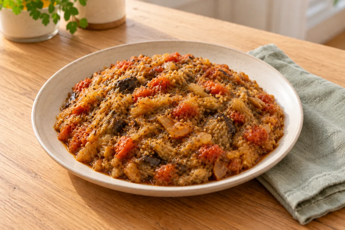 AI-generated serving illustration of Baingan bharta