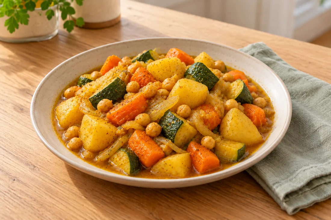AI-generated serving illustration of Moroccan vegetable tagine