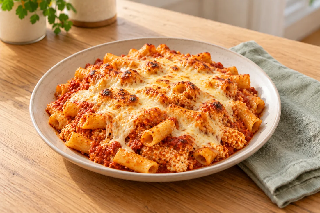 AI-generated serving illustration of Baked ziti