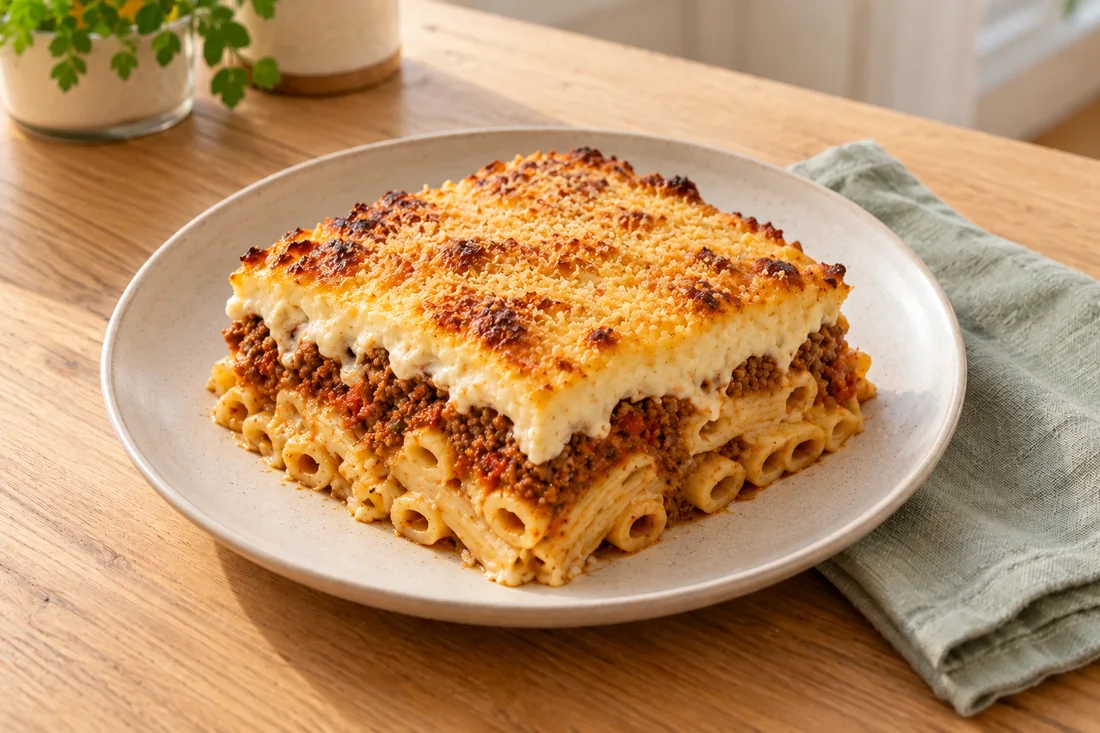 AI-generated serving illustration of Pastitsio