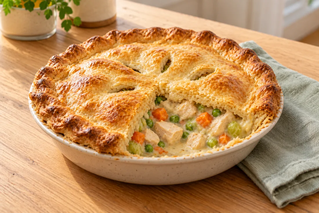 AI-generated serving illustration of Chicken pot pie