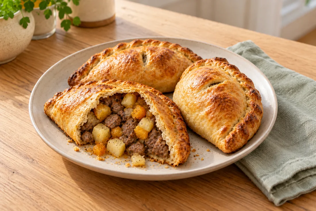 AI-generated serving illustration of Cornish-style beef pasties