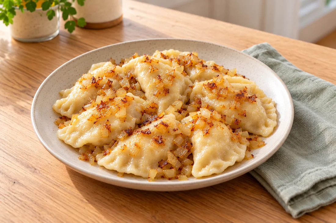 AI-generated serving illustration of Pierogi ruskie