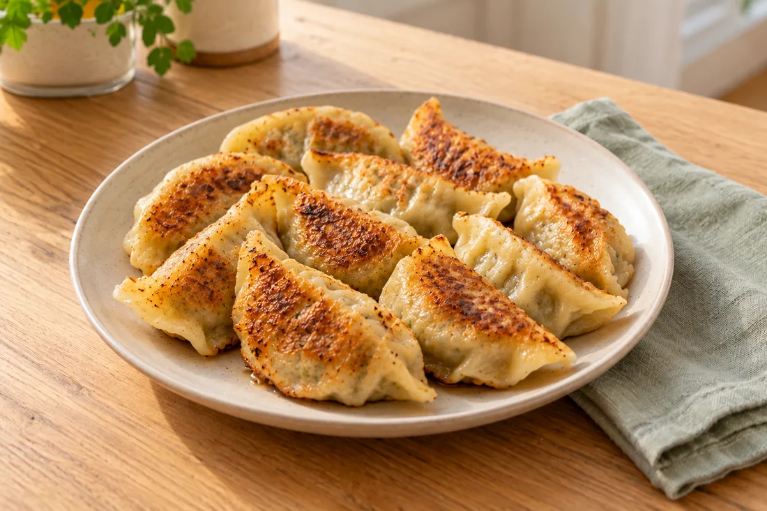 AI-generated serving illustration of Pork cabbage potstickers