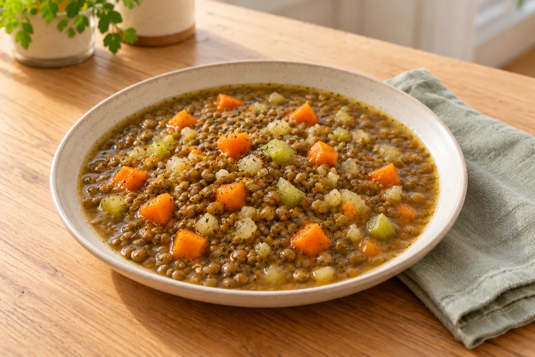 AI-generated serving illustration of French lentil soup