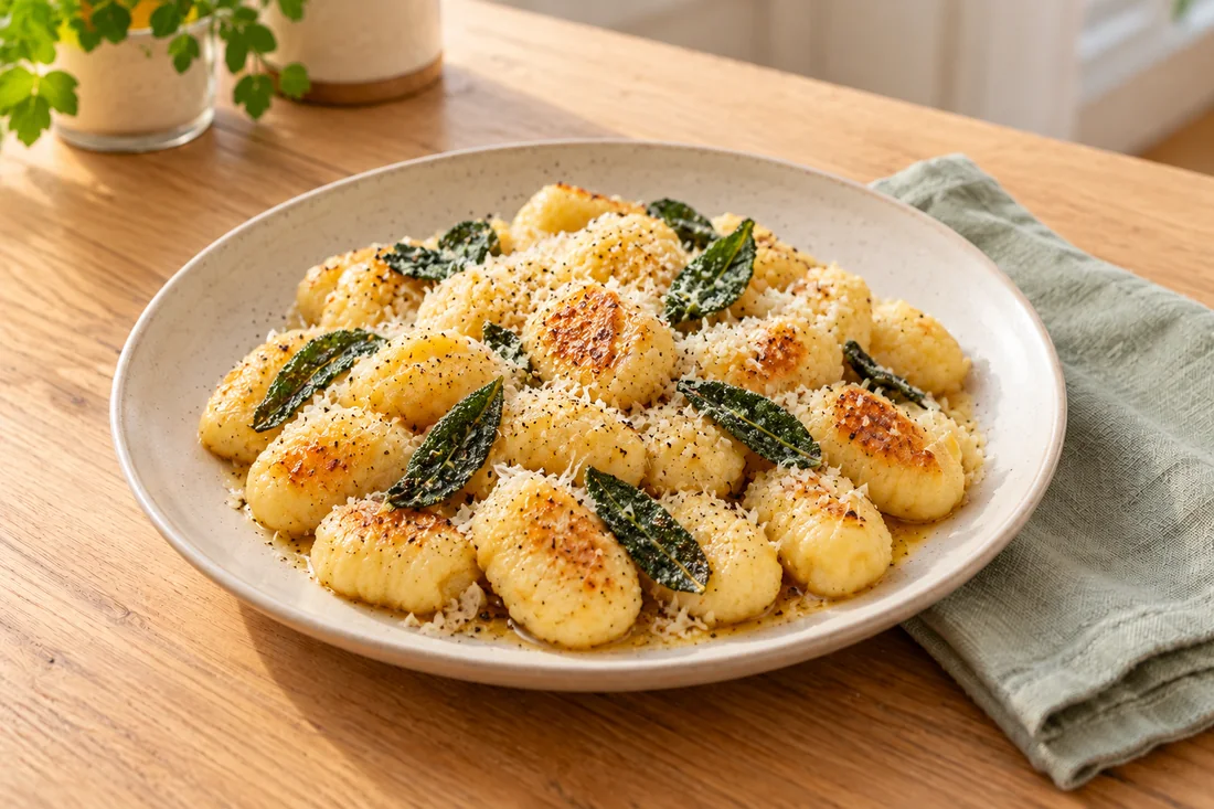 AI-generated serving illustration of Gnocchi with sage butter