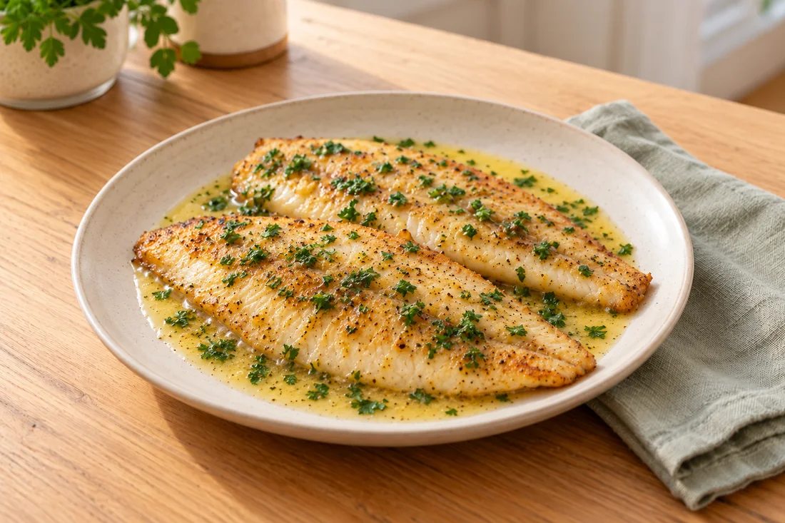 AI-generated serving illustration of Sole meunière
