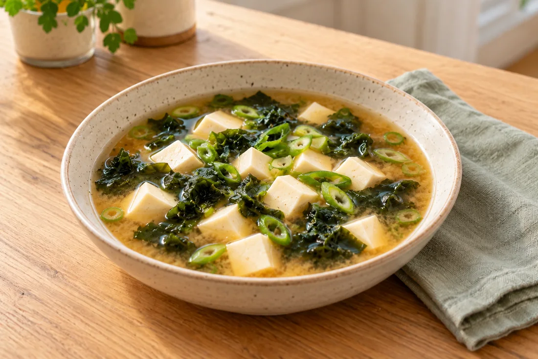 AI-generated serving illustration of Miso soup with tofu