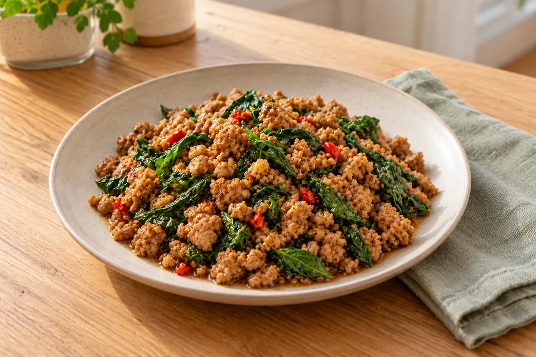 AI-generated serving illustration of Pad kra pao