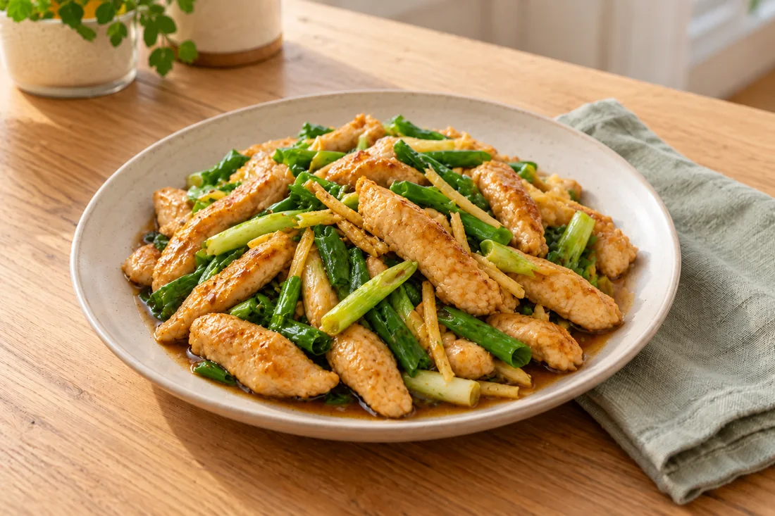 AI-generated serving illustration of Ginger scallion chicken