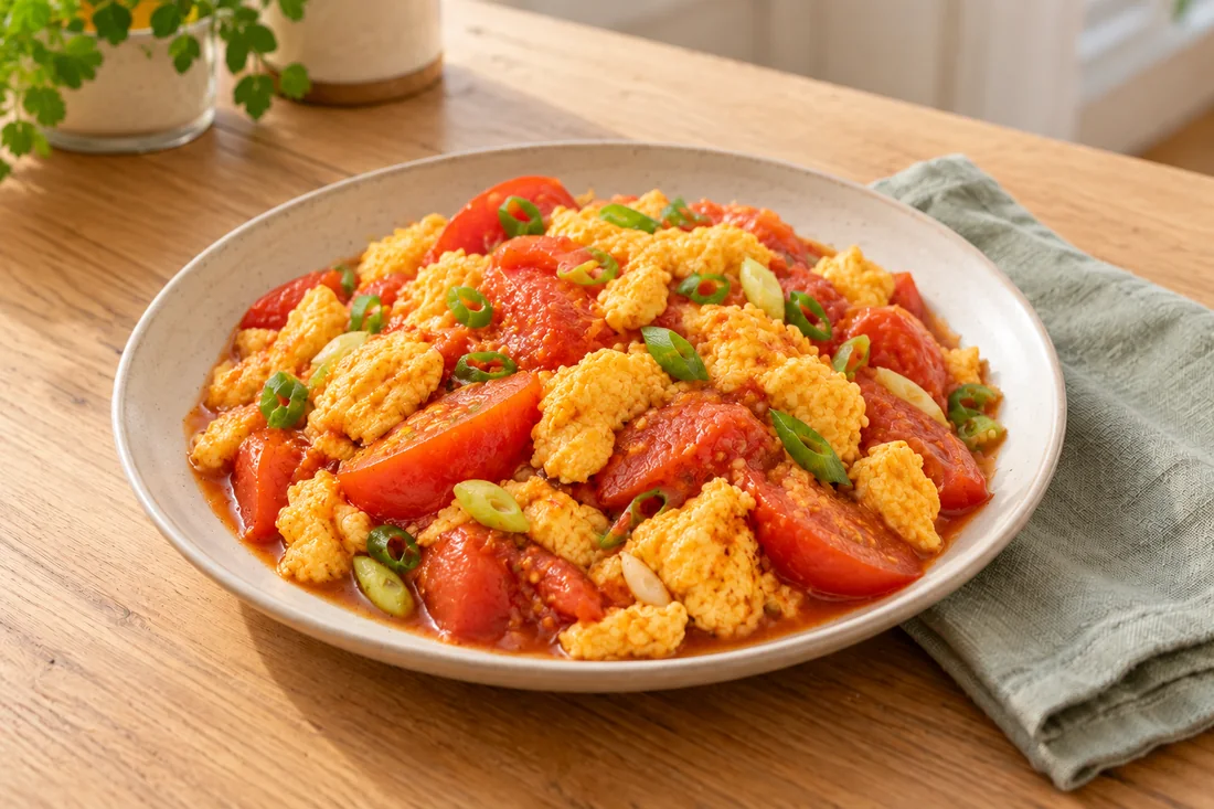 AI-generated serving illustration of Tomato egg stir-fry