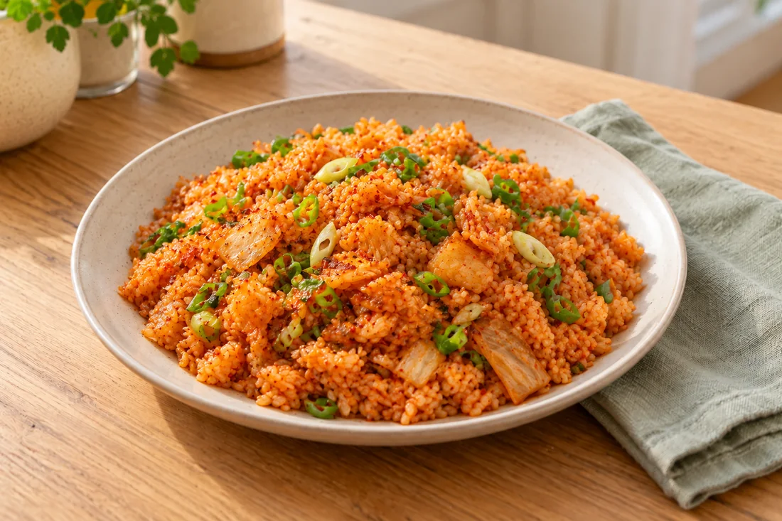 AI-generated serving illustration of Kimchi fried rice