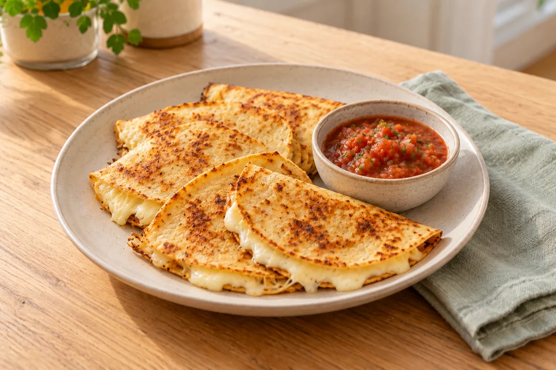 AI-generated serving illustration of Quesadillas de queso