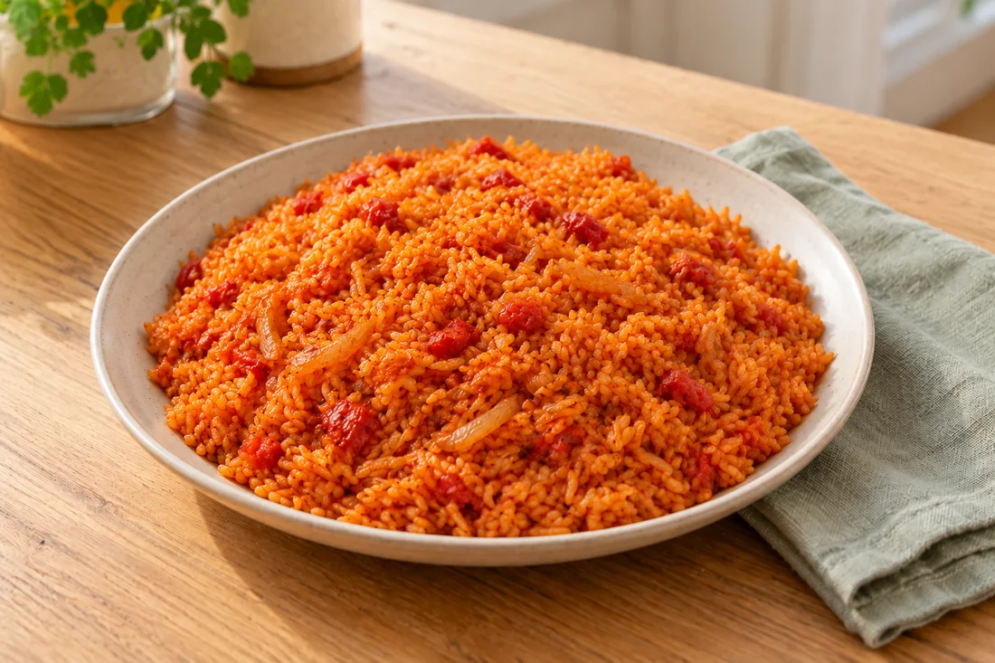 AI-generated serving illustration of Jollof rice