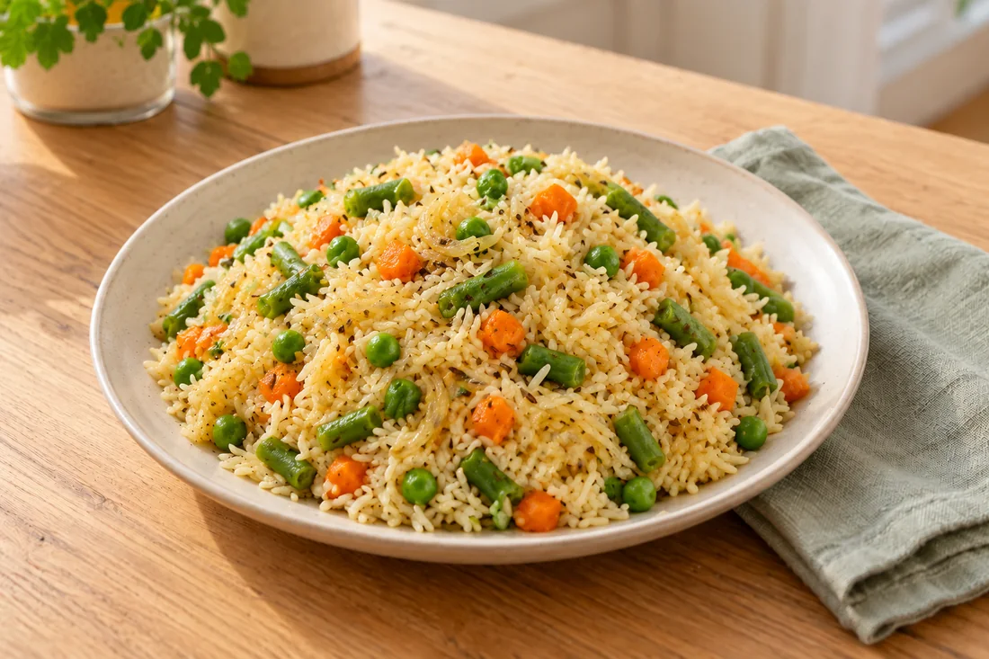 AI-generated serving illustration of Vegetable pulao