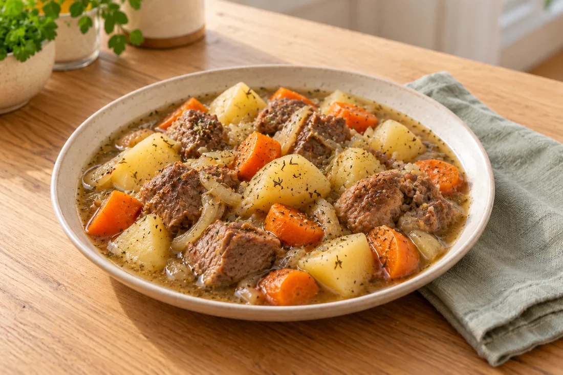 AI-generated serving illustration of Irish lamb stew
