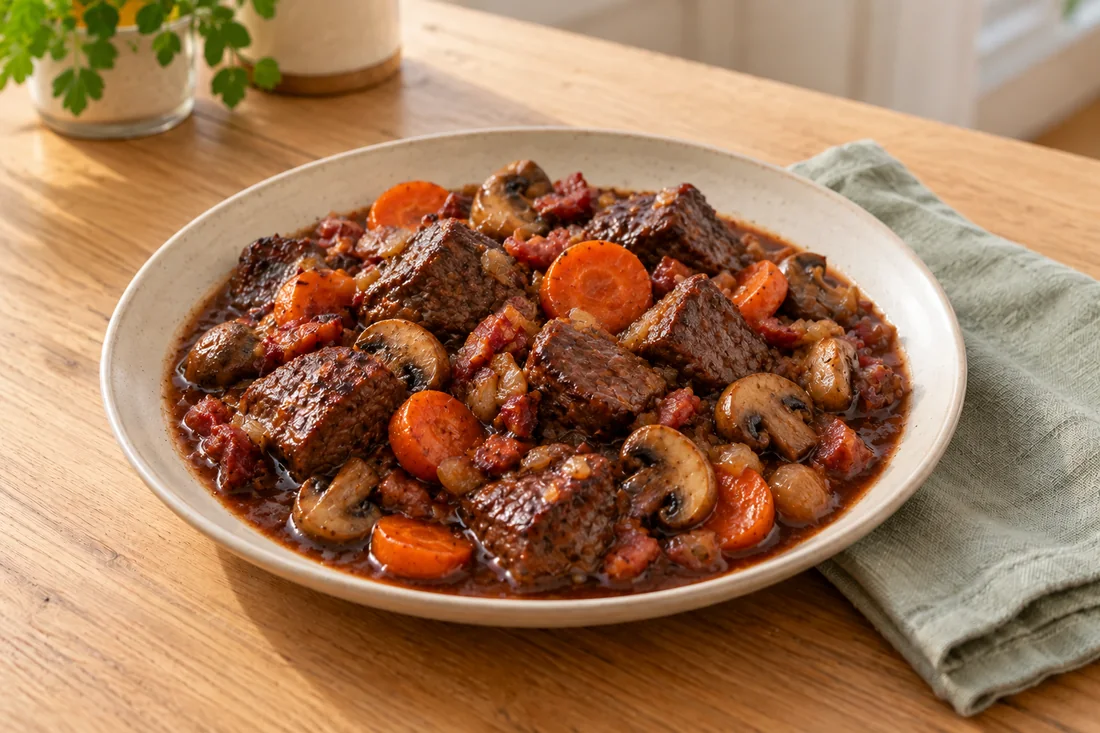 AI-generated serving illustration of Beef bourguignon