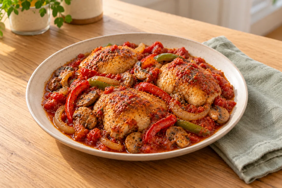 AI-generated serving illustration of Chicken cacciatore