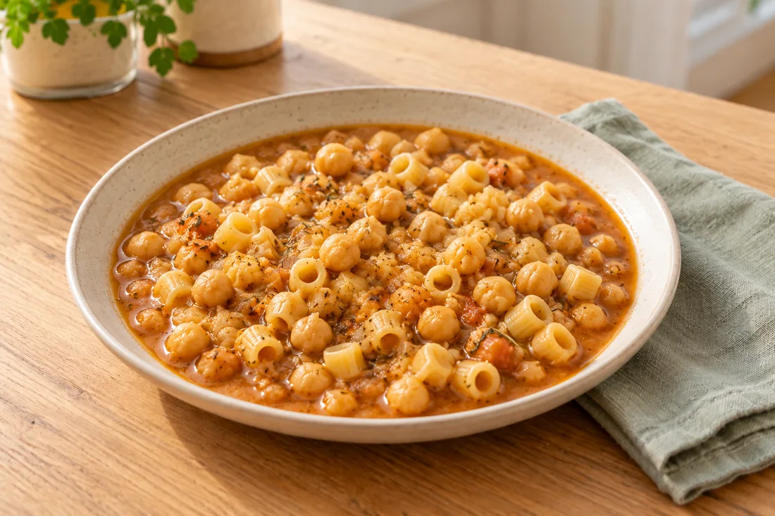 AI-generated serving illustration of Pasta e ceci