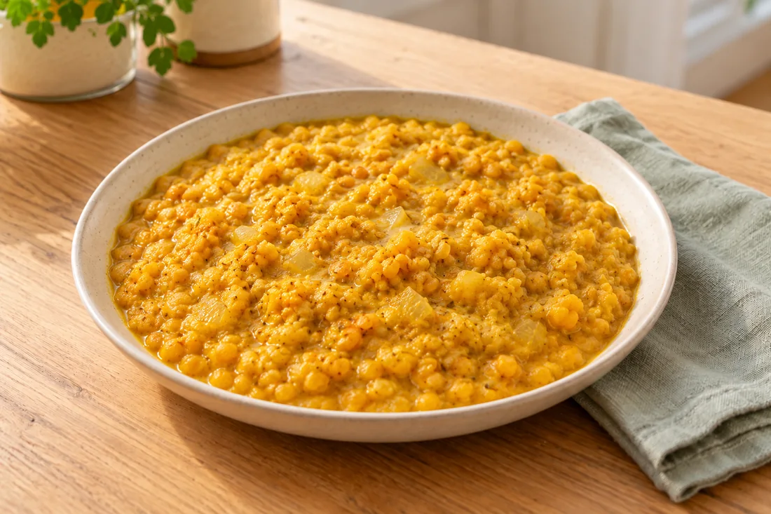 AI-generated serving illustration of Dhal with coconut milk