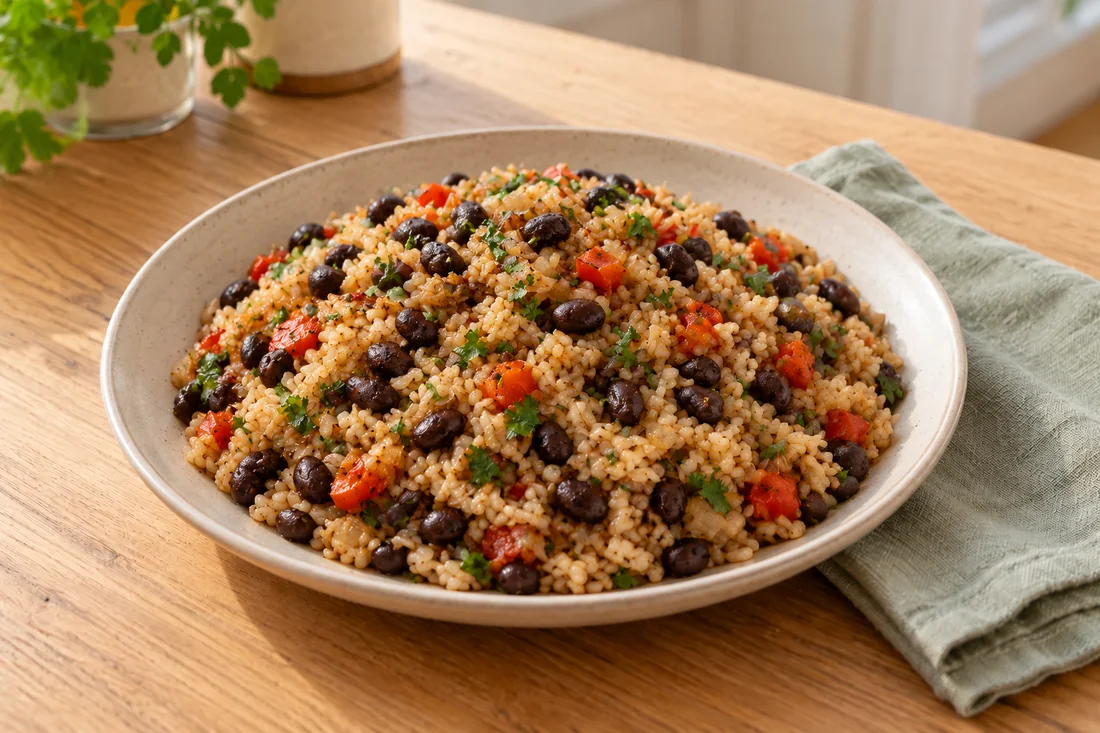 AI-generated serving illustration of Gallo pinto