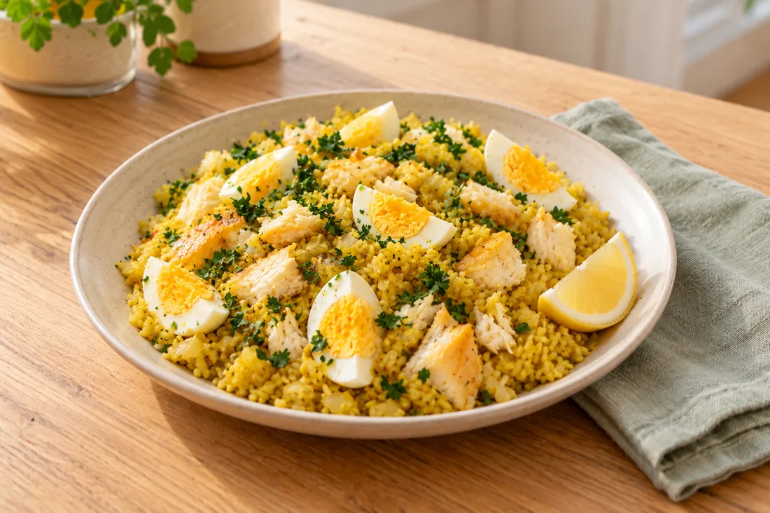 AI-generated serving illustration of Kedgeree