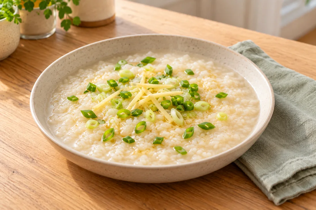 AI-generated serving illustration of Congee with ginger
