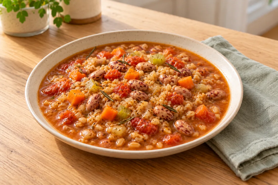 AI-generated serving illustration of Zuppa di farro