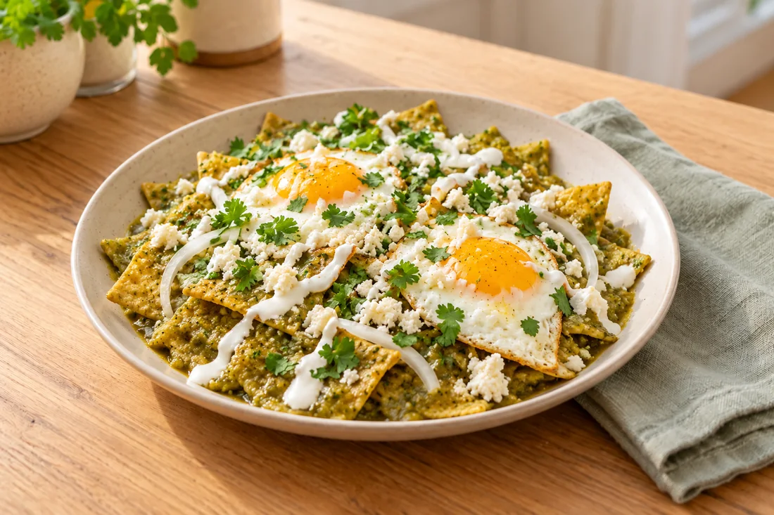 AI-generated serving illustration of Chilaquiles verdes