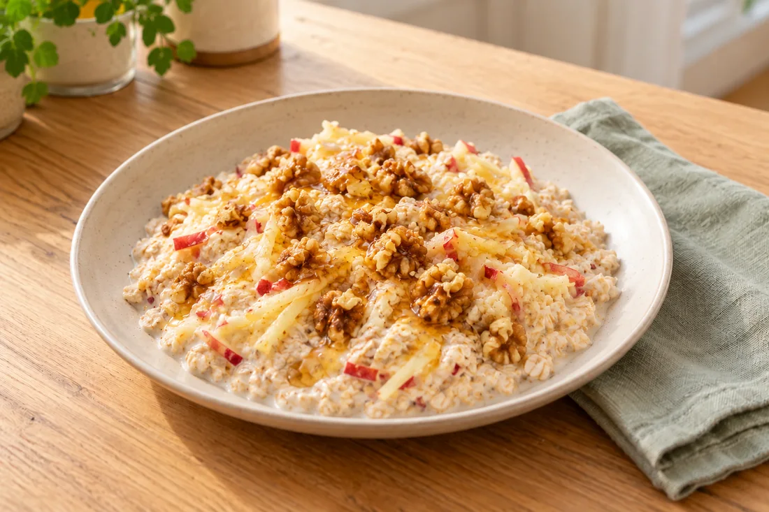 AI-generated serving illustration of Bircher muesli