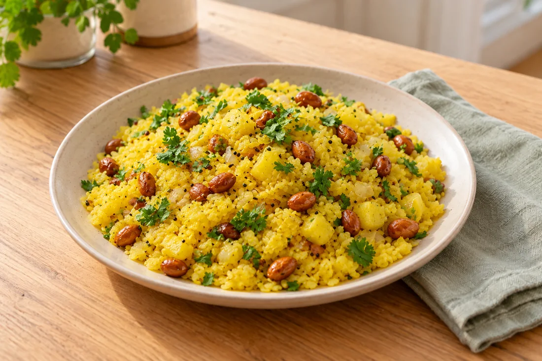 AI-generated serving illustration of Poha