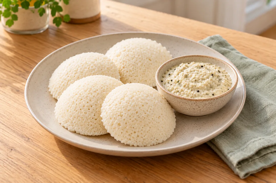 AI-generated serving illustration of Idli with purchased batter