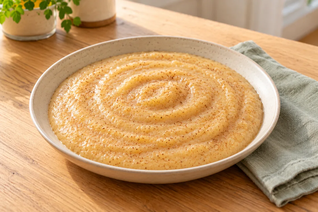 AI-generated serving illustration of Jamaican cornmeal porridge