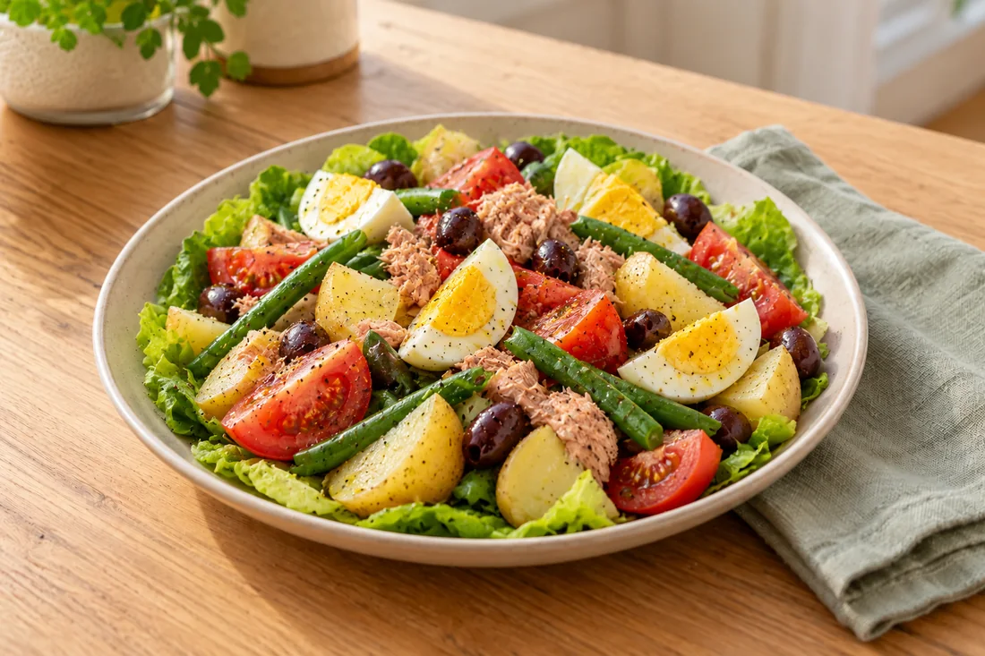 AI-generated serving illustration of Salade niçoise
