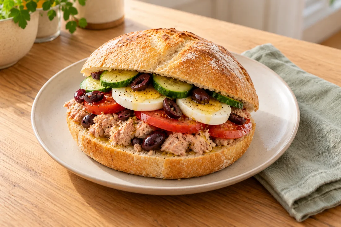 AI-generated serving illustration of Pan bagnat