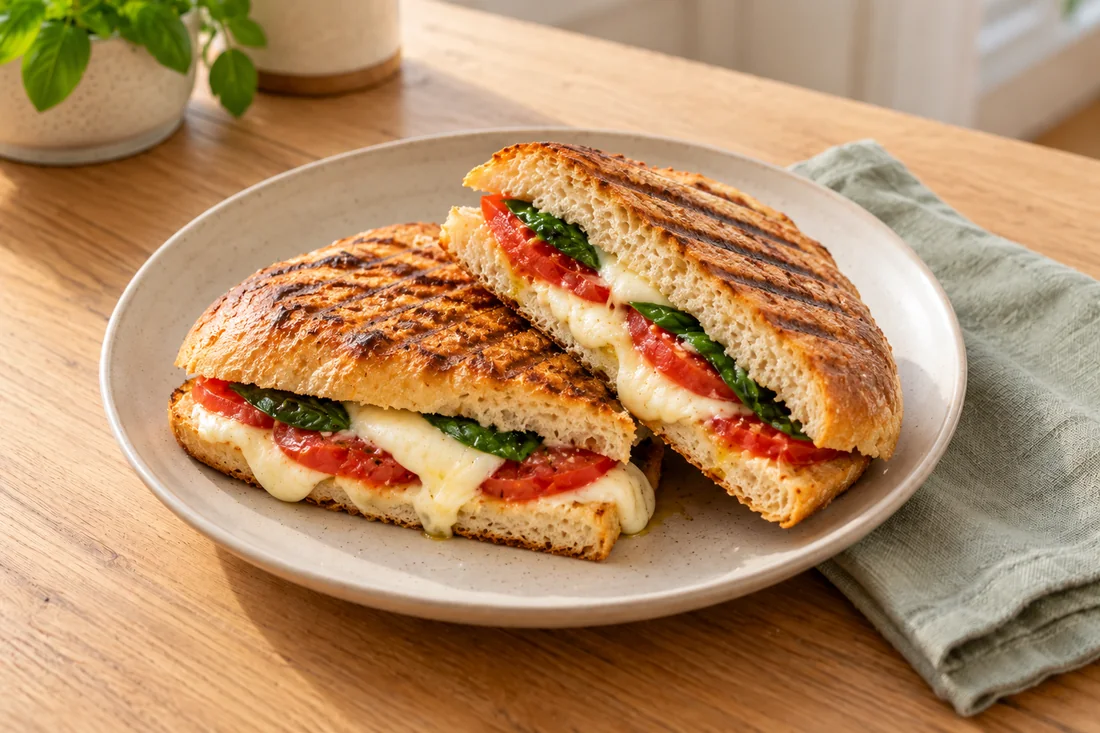 AI-generated serving illustration of Caprese panini