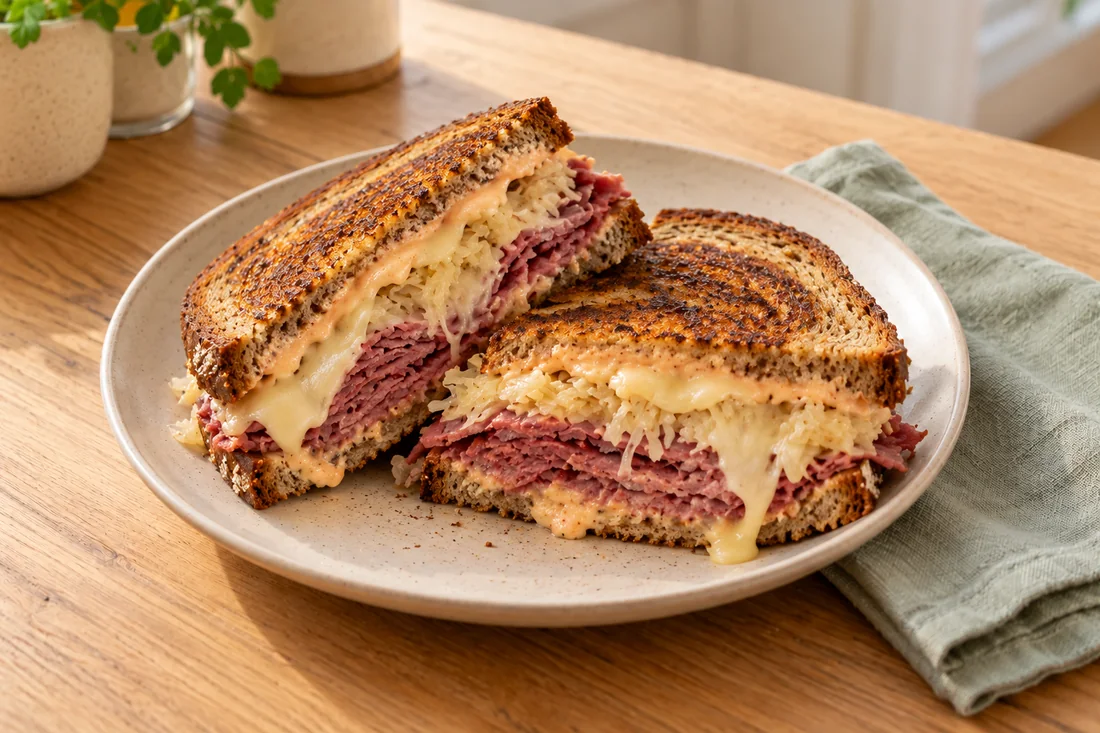 AI-generated serving illustration of Reuben sandwiches