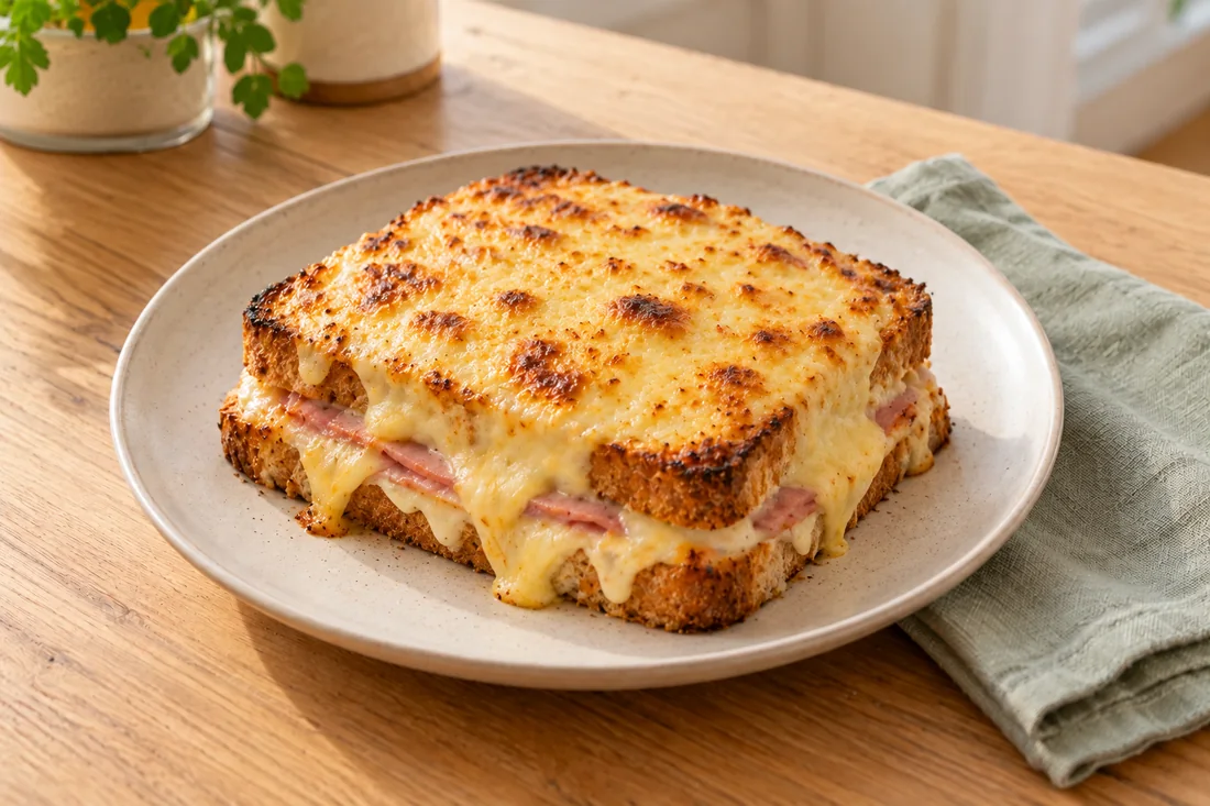 AI-generated serving illustration of Croque monsieur