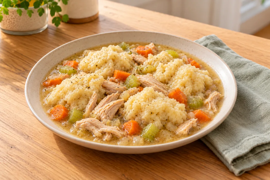 AI-generated serving illustration of Chicken and dumplings