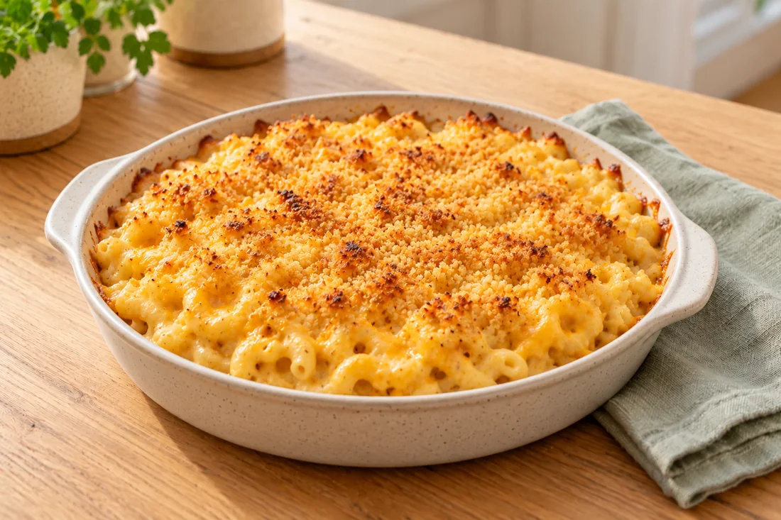 AI-generated serving illustration of Macaroni and cheese