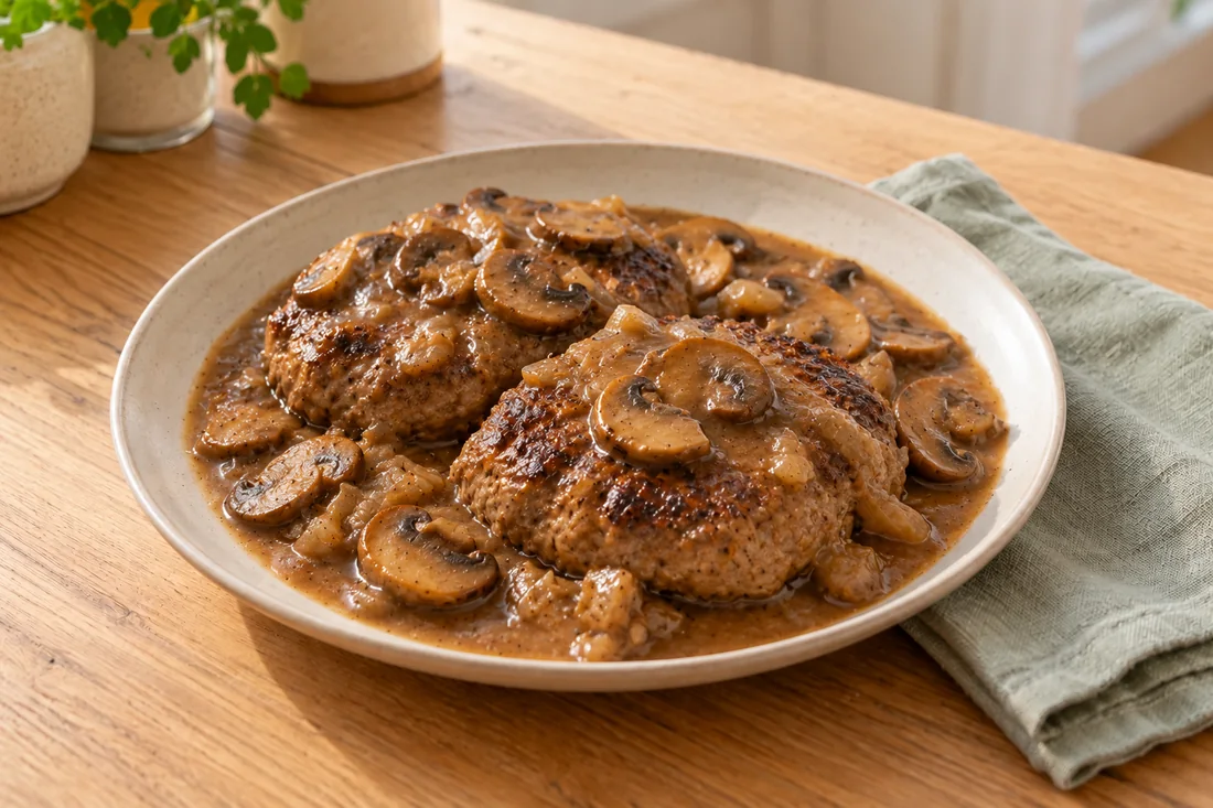 AI-generated serving illustration of Salisbury steak