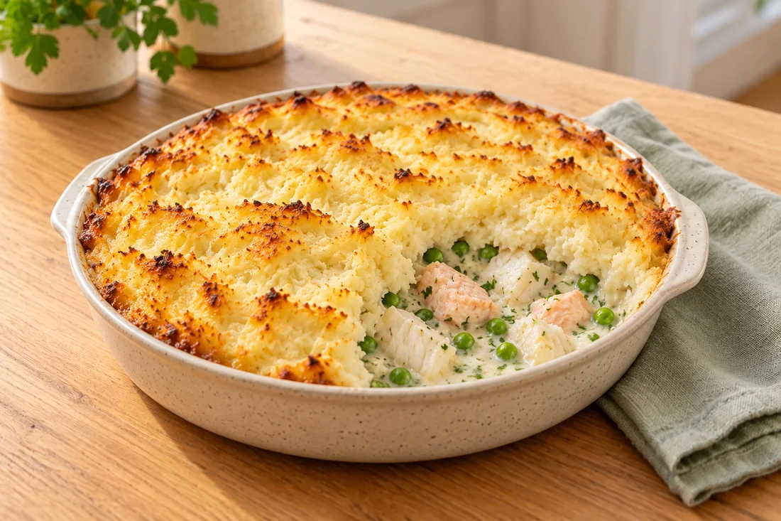AI-generated serving illustration of Fish pie