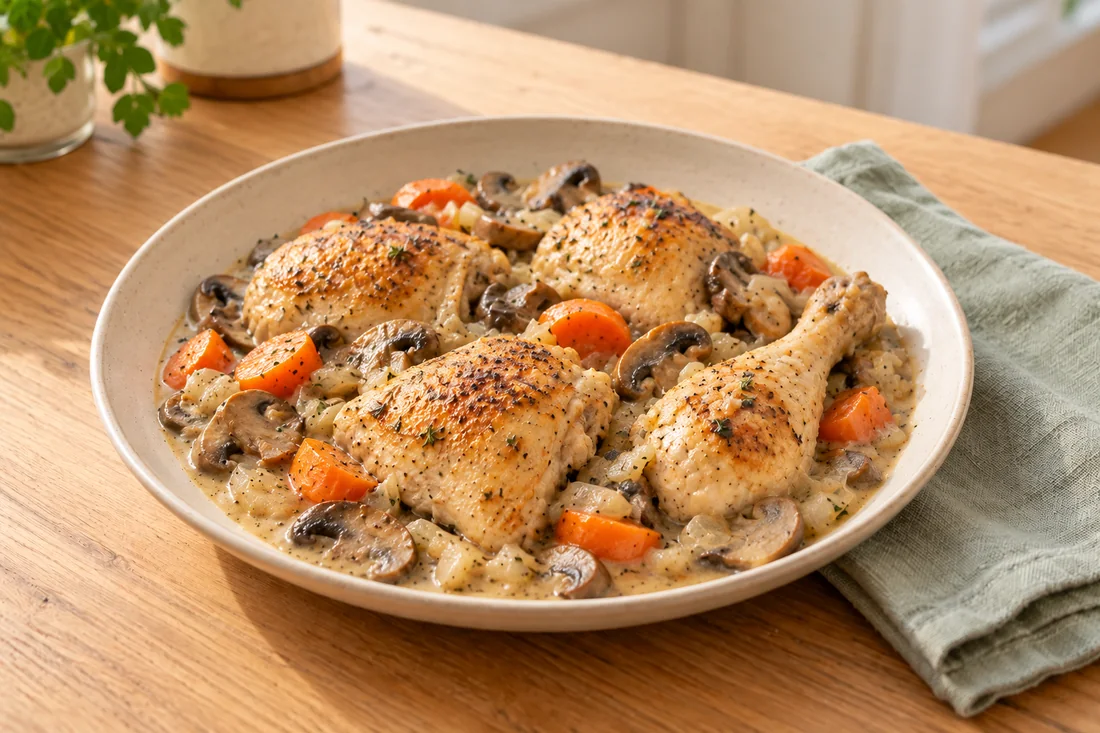 AI-generated serving illustration of Chicken fricassée