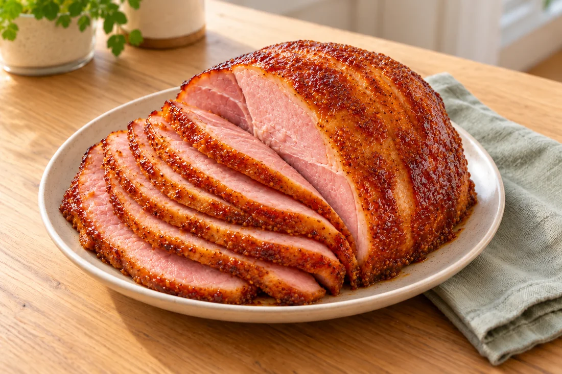 AI-generated serving illustration of Brown sugar glazed ham