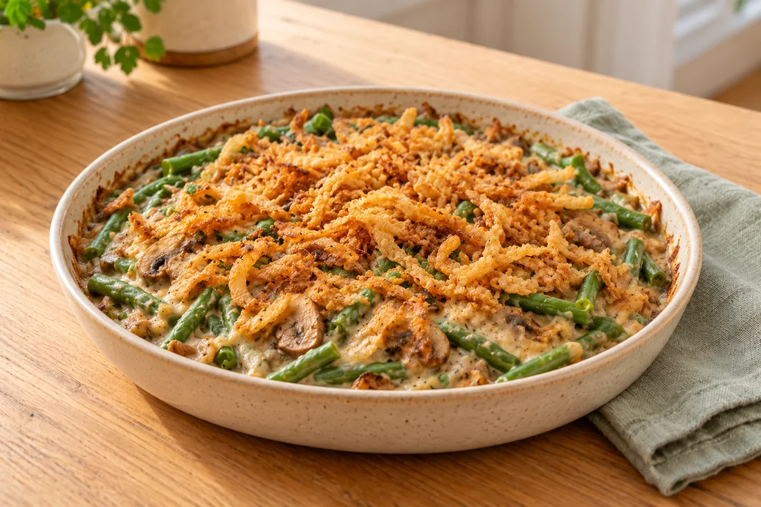 AI-generated serving illustration of Green bean casserole